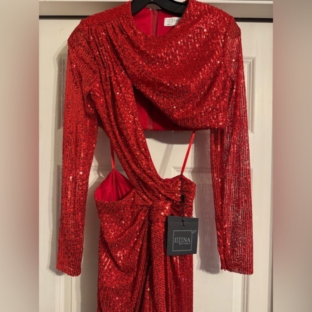 RARE! NWT - Mac Duggal - Red Sequin Draped Dress - Size 2